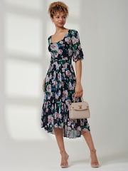 Jolie Moi Blue Tiered Hem Midi Mesh Dress - Image 5 of 6