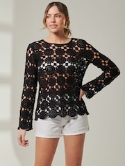 Jolie Moi Black 100% Cotton Crotched Round Neck Top - Image 2 of 6