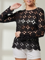 Jolie Moi Black 100% Cotton Crotched Round Neck Top - Image 6 of 6