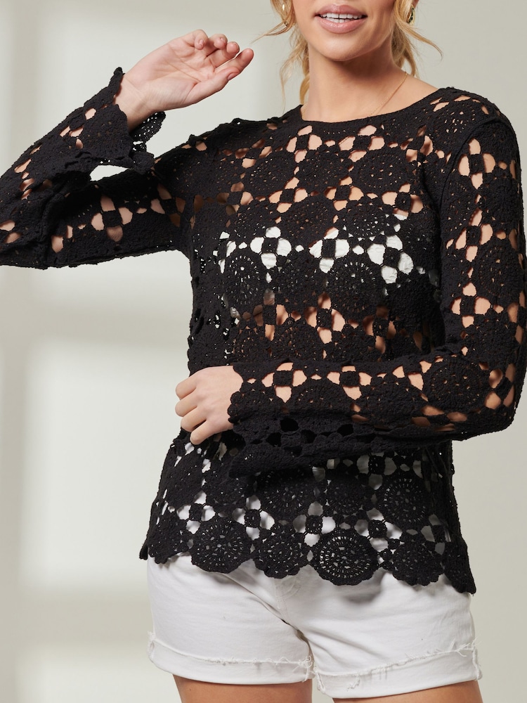 Jolie Moi Black 100% Cotton Crotched Round Neck Top - Image 6 of 6