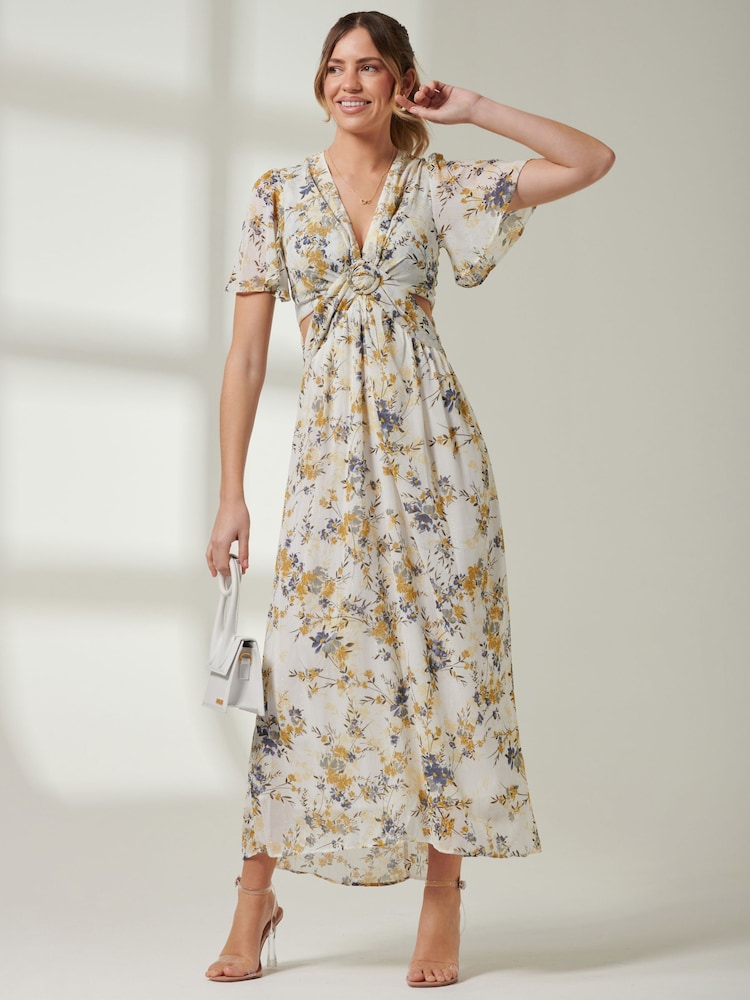 Jolie Moi Cream Front Buckle Detail Maxi Dress - Image 1 of 6