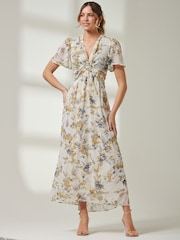 Jolie Moi Cream Front Buckle Detail Maxi Dress - Image 5 of 6