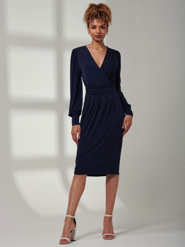 Jolie Moi Blue Kinslee Long Sleeve Pegged Dress - Image 1 of 6 Jolie Moi Blue Kinslee Long Sleeve Pegged Dress - Image 1 of 6