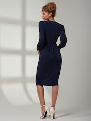 Jolie Moi Blue Kinslee Long Sleeve Pegged Dress - Image 2 of 6