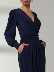 Jolie Moi Blue Kinslee Long Sleeve Pegged Dress - Image 3 of 6