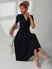 Jolie Moi Black Bree Half Sleeve Jersey Maxi Dress - Image 4 of 6