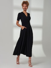 Jolie Moi Black Bree Half Sleeve Jersey Maxi Dress - Image 5 of 6