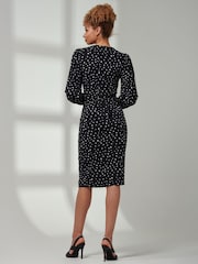 Jolie Moi Black Gwen Print Long Sleeve Pegged Dress - Image 2 of 6