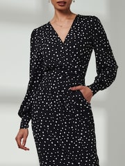 Jolie Moi Black Gwen Print Long Sleeve Pegged Dress - Image 3 of 6