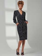 Jolie Moi Black Gwen Print Long Sleeve Pegged Dress - Image 4 of 6