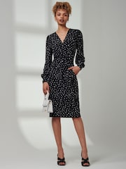Jolie Moi Black Gwen Print Long Sleeve Pegged Dress - Image 5 of 6
