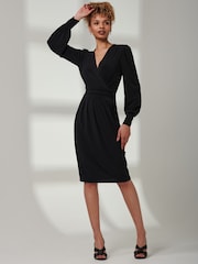 Jolie Moi Black Kinslee Long Sleeve Pegged Dress - Image 4 of 6