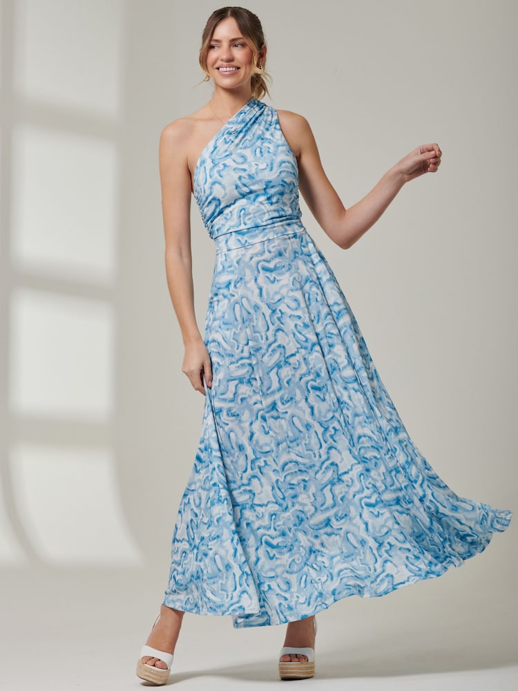 Jolie Moi Blue Abstract Ruched Waist Jersey Maxi Dress - Image 1 of 6