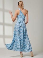 Jolie Moi Blue Abstract Ruched Waist Jersey Maxi Dress - Image 2 of 6