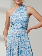 Jolie Moi Blue Abstract Ruched Waist Jersey Maxi Dress - Image 3 of 6