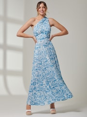 Jolie Moi Blue Abstract Ruched Waist Jersey Maxi Dress - Image 5 of 6
