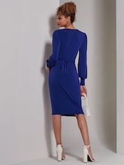 Jolie Moi Mid Blue Kinslee Long Sleeve Pegged Dress - Image 2 of 6