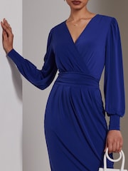 Jolie Moi Mid Blue Kinslee Long Sleeve Pegged Dress - Image 3 of 6