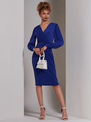 Jolie Moi Mid Blue Kinslee Long Sleeve Pegged Dress - Image 6 of 6