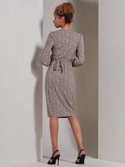 Jolie Moi Brown Gwen Print Long Sleeve Pegged Dress - Image 2 of 6