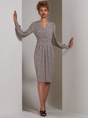 Jolie Moi Brown Gwen Print Long Sleeve Pegged Dress - Image 5 of 6