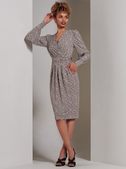 Jolie Moi Brown Gwen Print Long Sleeve Pegged Dress - Image 6 of 6