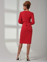 Jolie Moi Red Kinslee Long Sleeve Pegged Dress - Image 2 of 6