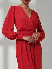 Jolie Moi Red Kinslee Long Sleeve Pegged Dress - Image 3 of 6