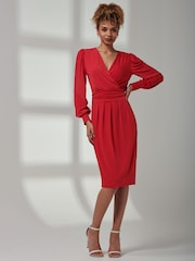 Jolie Moi Red Kinslee Long Sleeve Pegged Dress - Image 5 of 6