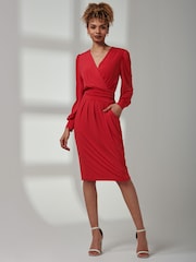 Jolie Moi Red Kinslee Long Sleeve Pegged Dress - Image 6 of 6