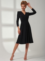 Jolie Moi Black Plain Long Sleeve Jersey Midi Dress - Image 1 of 6