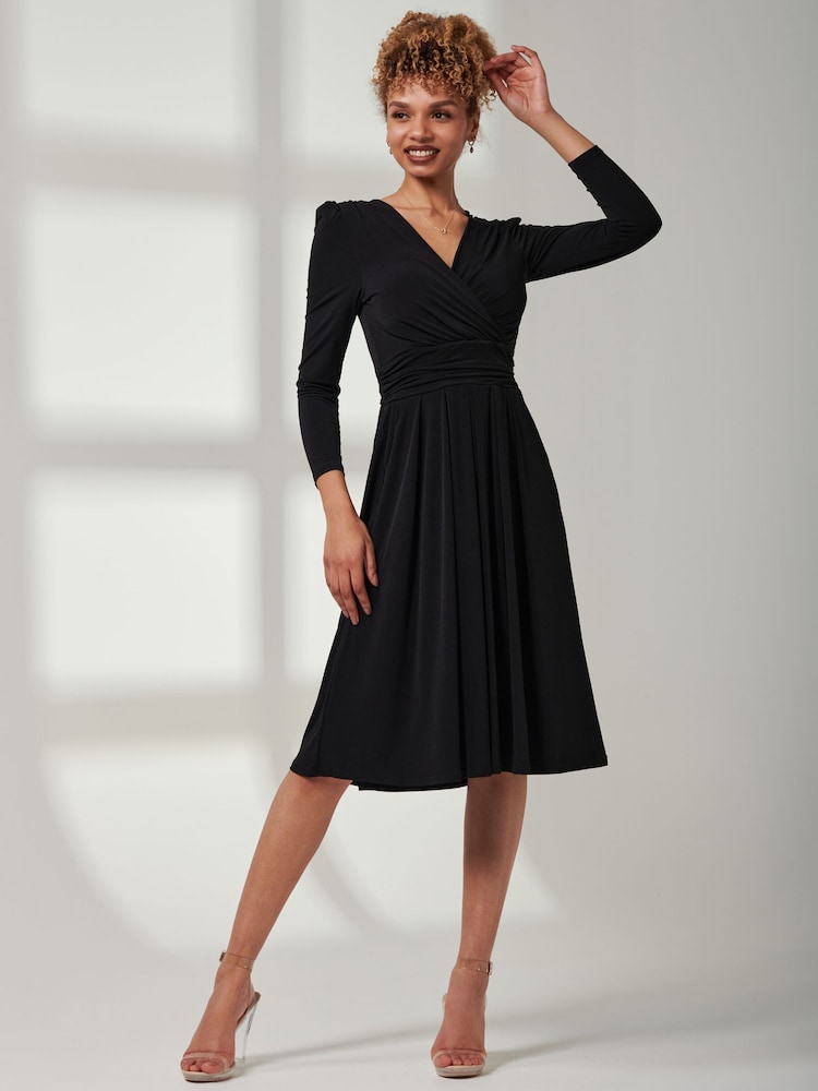 Jolie Moi Black Plain Long Sleeve Jersey Midi Dress - Image 1 of 6