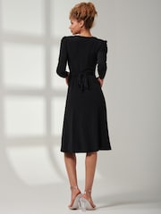 Jolie Moi Black Plain Long Sleeve Jersey Midi Dress - Image 2 of 6