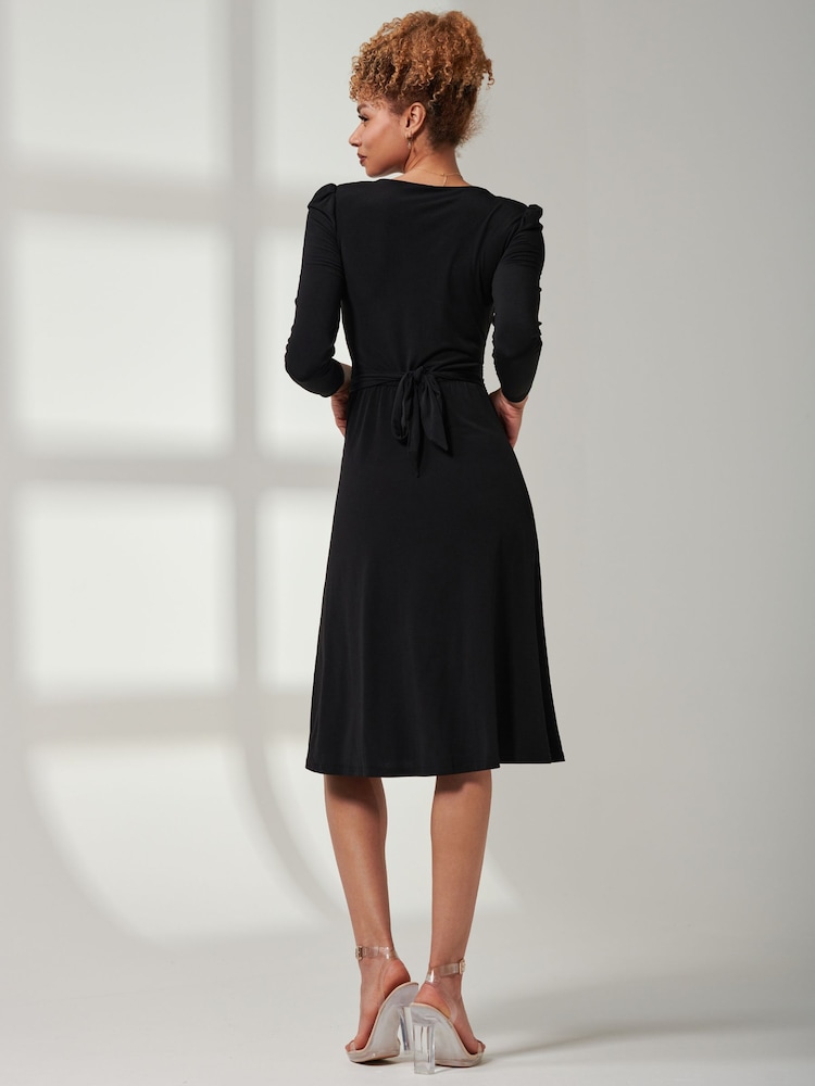 Jolie Moi Black Plain Long Sleeve Jersey Midi Dress - Image 2 of 6