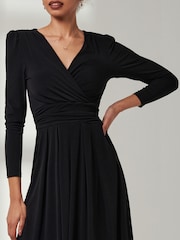Jolie Moi Black Plain Long Sleeve Jersey Midi Dress - Image 3 of 6