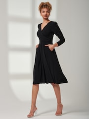Jolie Moi Black Plain Long Sleeve Jersey Midi Dress - Image 5 of 6