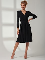 Jolie Moi Black Plain Long Sleeve Jersey Midi Dress - Image 6 of 6