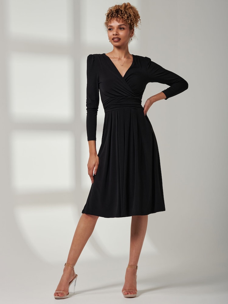 Jolie Moi Black Plain Long Sleeve Jersey Midi Dress - Image 6 of 6