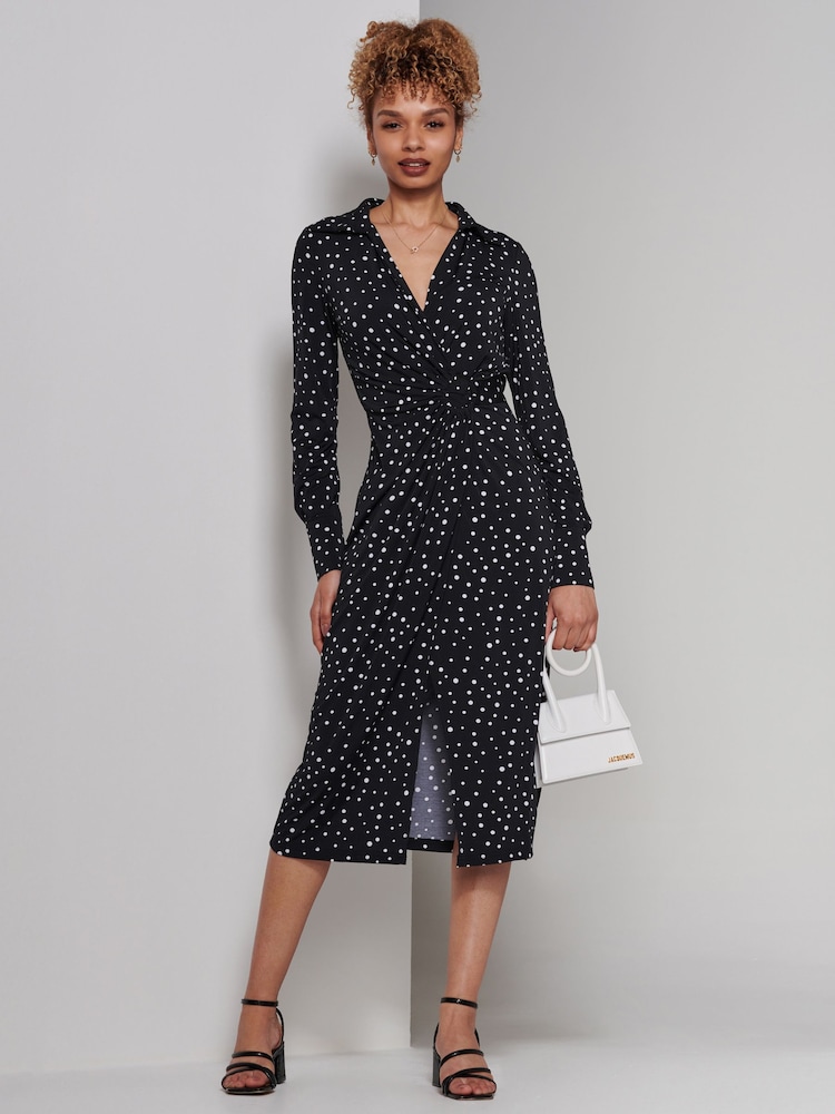 Jolie Moi Black Becca Long Sleeve Jersey Shirt Dress - Image 1 of 6