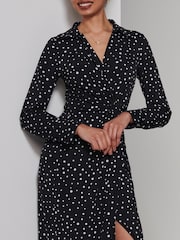 Jolie Moi Black Becca Long Sleeve Jersey Shirt Dress - Image 3 of 6