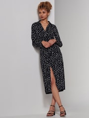 Jolie Moi Black Becca Long Sleeve Jersey Shirt Dress - Image 5 of 6