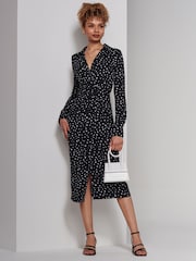 Jolie Moi Black Becca Long Sleeve Jersey Shirt Dress - Image 6 of 6