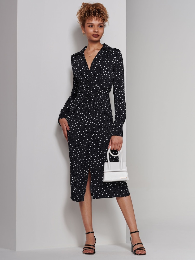 Jolie Moi Black Becca Long Sleeve Jersey Shirt Dress - Image 6 of 6