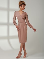 Jolie Moi Pink Kinslee Long Sleeve Pegged Dress - Image 4 of 6
