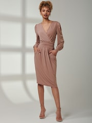 Jolie Moi Pink Kinslee Long Sleeve Pegged Dress - Image 5 of 6