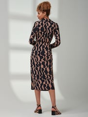 Jolie Moi Brown Becca Long Sleeve Jersey Shirt Dress - Image 2 of 6