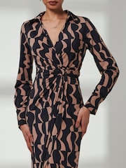 Jolie Moi Brown Becca Long Sleeve Jersey Shirt Dress - Image 3 of 6