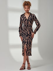 Jolie Moi Brown Becca Long Sleeve Jersey Shirt Dress - Image 6 of 6