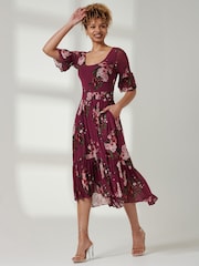 Jolie Moi Purple Tiered Hem Midi Mesh Dress - Image 1 of 6