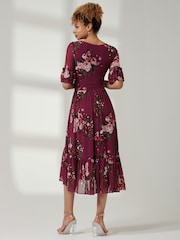 Jolie Moi Purple Tiered Hem Midi Mesh Dress - Image 2 of 6